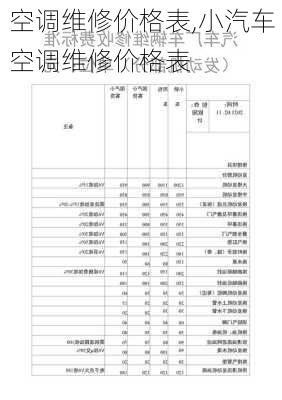 空调维修价格表,小汽车空调维修价格表