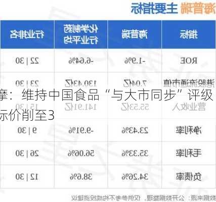 大摩：维持中国食品“与大市同步”评级 目标价削至3
元