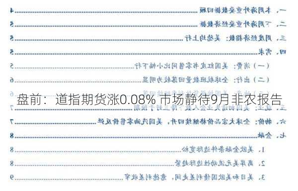 盘前：道指期货涨0.08% 市场静待9月非农报告