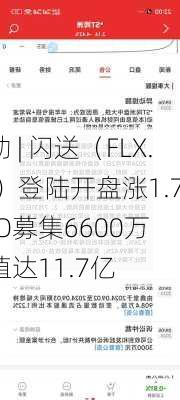 
异动 | 闪送（FLX.US）登陆开盘涨1.72%  IPO募集6600万
估值达11.7亿
